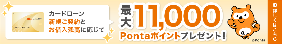 カードローン新規ご契約とお借入残高に応じて最大11,000Pontaポイントプレゼント!